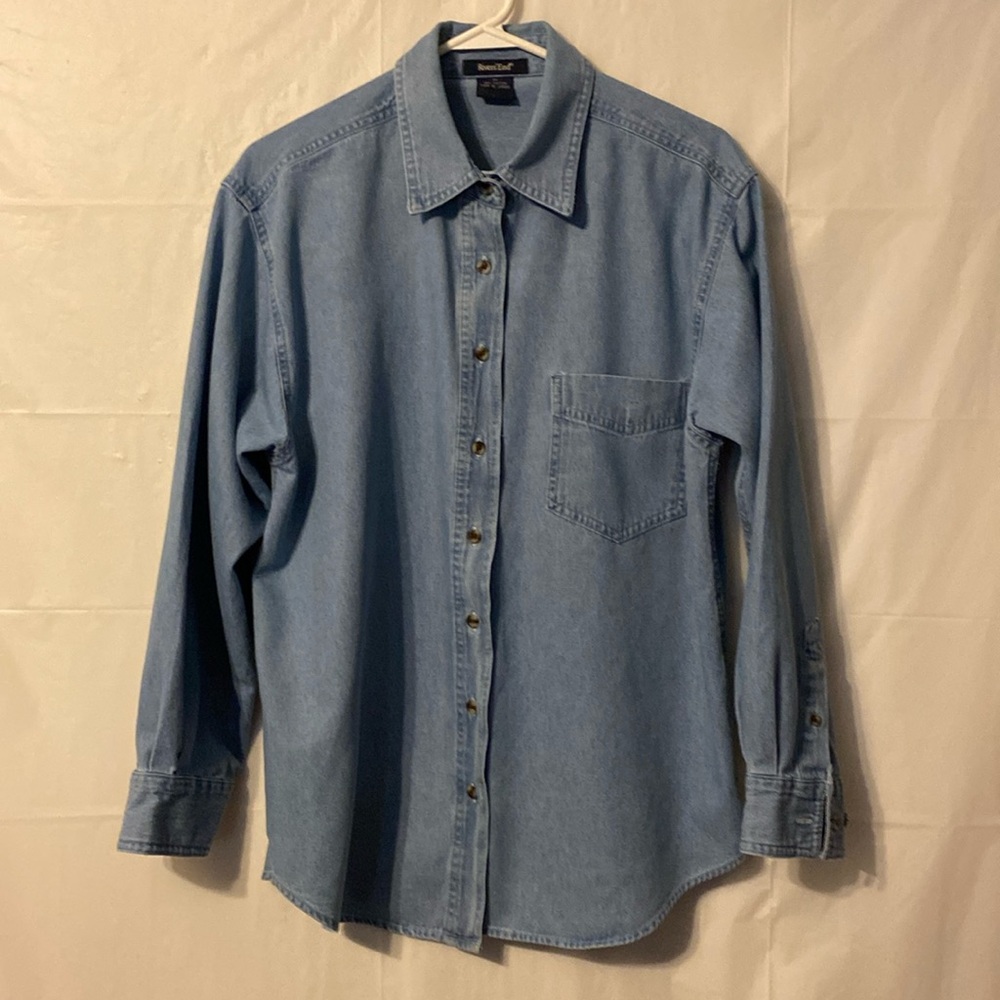 Rivers End size medium light blue denim shirt. 100% cotton